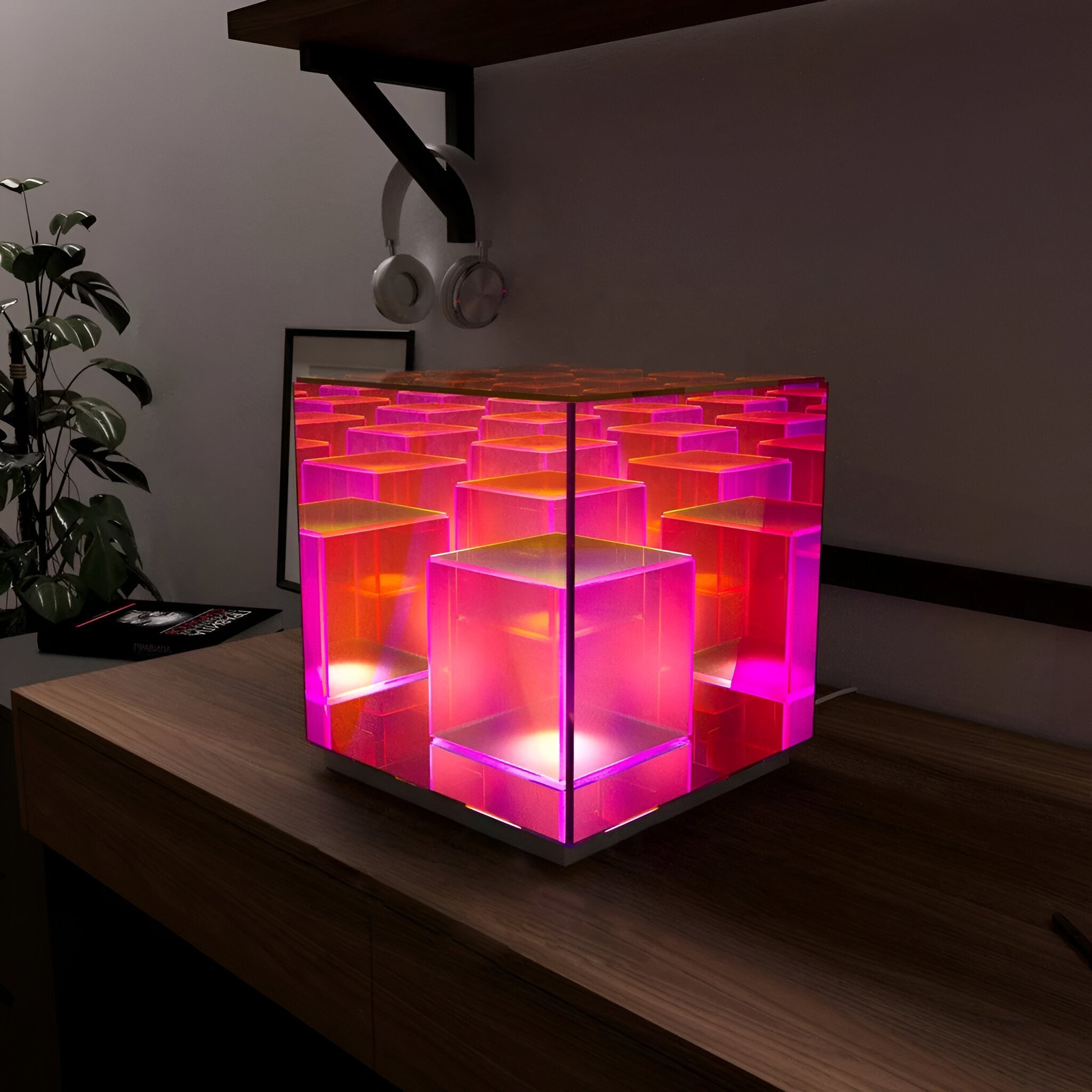Cube Tischlampe - Regenbogen Acryl LED Lampe mit 3D Illusion